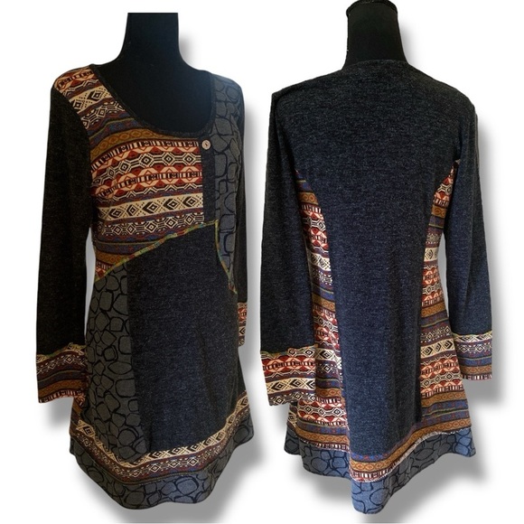 ADORE Knit Dress Aztec Coastal Cowgirl Patchwork Long Sleeve Southwest Large - Picture 2 of 12
